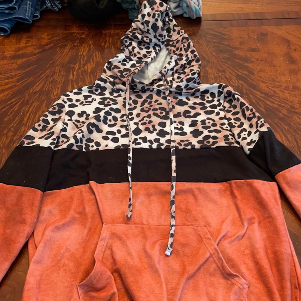 Orange/Cheetah Print Hoodie